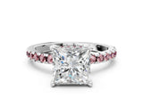White gold Princess Cut Diamond Solitaire Ring with Round with Morganite side stone Pavé Band and Four-Prong Setting_24