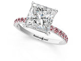 White gold Princess Cut Diamond Solitaire Ring with Round with Morganite side stone Pavé Band and Prong Setting_1