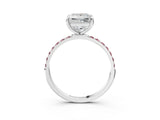 White gold Princess Cut Diamond Solitaire Ring with Round with Morganite side stone Pavé Band and Prong Setting_3