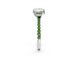 White gold Princess Cut Diamond Solitaire Ring with Round with Peridot side stone Pavé Band and Four-Prong Setting_14