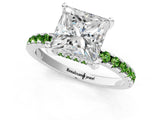 White gold Princess Cut Diamond Solitaire Ring with Round with Peridot side stone Pavé Band and Four-Prong Setting_1