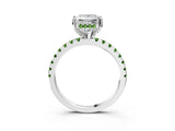 White gold Princess Cut Diamond Solitaire Ring with Round with Peridot side stone Pavé Band and Four-Prong Setting_3