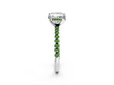 White gold Princess Cut Diamond Solitaire Ring with Round with Peridot side stone Pavé Band and Four-Prong Setting_38