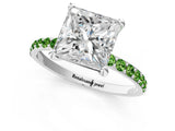 White gold Princess Cut Diamond Solitaire Ring with Round with Peridot side stone Pavé Band and Prong Setting_25