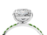 White gold Princess Cut Diamond Solitaire Ring with Round with Peridot side stone Pavé Band and Prong Setting_28