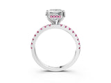 White gold Princess Cut Diamond Solitaire Ring with Round with Pink Sapphire side stone Pavé Band and Four-Prong Setting_15