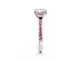 White gold Princess Cut Diamond Solitaire Ring with Round with Pink Sapphire side stone Pavé Band and Four-Prong Setting_2