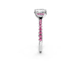 White gold Princess Cut Diamond Solitaire Ring with Round with Pink Sapphire side stone Pavé Band and Four-Prong Setting_38