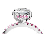 White gold Princess Cut Diamond Solitaire Ring with Round with Pink Sapphire side stone Pavé Band and Four-Prong Setting_4