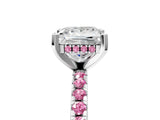 White gold Princess Cut Diamond Solitaire Ring with Round with Pink Sapphire side stone Pavé Band and Four-Prong Setting_5