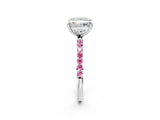 White gold Princess Cut Diamond Solitaire Ring with Round with Pink Sapphire side stone Pavé Band and Prong Setting_2