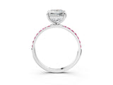White gold Princess Cut Diamond Solitaire Ring with Round with Pink Sapphire side stone Pavé Band and Prong Setting_3