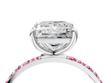 White gold Princess Cut Diamond Solitaire Ring with Round with Pink Sapphire side stone Pavé Band and Prong Setting_4