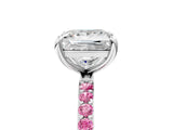 White gold Princess Cut Diamond Solitaire Ring with Round with Pink Sapphire side stone Pavé Band and Prong Setting_5