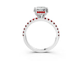 White gold Princess Cut Diamond Solitaire Ring with Round with Ruby side stone Pavé Band and Four-Prong Setting_3