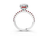 White gold Princess Cut Diamond Solitaire Ring with Round with Ruby side stone Pavé Band and Four-Prong Setting_39