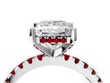 White gold Princess Cut Diamond Solitaire Ring with Round with Ruby side stone Pavé Band and Four-Prong Setting_40