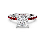 White gold Princess Cut Diamond Solitaire Ring with Round with Ruby side stone Pavé Band and Four-Prong Setting_44