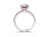 White gold Princess Cut Diamond Solitaire Ring with Round with Ruby side stone Pavé Band and Four-Prong Setting_47