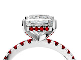 White gold Princess Cut Diamond Solitaire Ring with Round with Ruby side stone Pavé Band and Four-Prong Setting_4