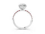 White gold Princess Cut Diamond Solitaire Ring with Round with Ruby side stone Pavé Band and Prong Setting_27