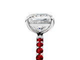 White gold Princess Cut Diamond Solitaire Ring with Round with Ruby side stone Pavé Band and Prong Setting_29