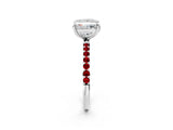 White gold Princess Cut Diamond Solitaire Ring with Round with Ruby side stone Pavé Band and Prong Setting_38