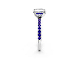 White gold Princess Cut Diamond Solitaire Ring with Round with Tanzanite side stone Pavé Band and Four-Prong Setting_14