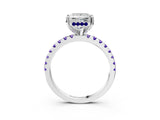 White gold Princess Cut Diamond Solitaire Ring with Round with Tanzanite side stone Pavé Band and Four-Prong Setting_27