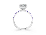 White gold Princess Cut Diamond Solitaire Ring with Round with Tanzanite side stone Pavé Band and Prong Setting_3