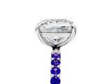 White gold Princess Cut Diamond Solitaire Ring with Round with Tanzanite side stone Pavé Band and Prong Setting_5