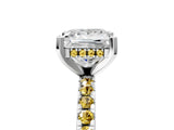 White gold Princess Cut Diamond Solitaire Ring with Round with Yellow Sapphire side stone Pavé Band and Four-Prong Setting_17