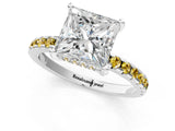 White gold Princess Cut Diamond Solitaire Ring with Round with Yellow Sapphire side stone Pavé Band and Four-Prong Setting_1