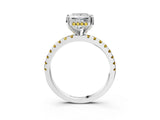 White gold Princess Cut Diamond Solitaire Ring with Round with Yellow Sapphire side stone Pavé Band and Four-Prong Setting_3