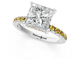 White gold Princess Cut Diamond Solitaire Ring with Round with Yellow Sapphire side stone Pavé Band and Four-Prong Setting_49