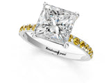 White gold Princess Cut Diamond Solitaire Ring with Round with Yellow Sapphire side stone Pavé Band and Prong Setting_25
