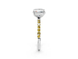White gold Princess Cut Diamond Solitaire Ring with Round with Yellow Sapphire side stone Pavé Band and Prong Setting_26