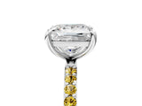 White gold Princess Cut Diamond Solitaire Ring with Round with Yellow Sapphire side stone Pavé Band and Prong Setting_29