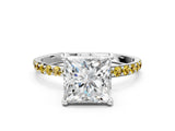 White gold Princess Cut Diamond Solitaire Ring with Round with Yellow Sapphire side stone Pavé Band and Prong Setting_36
