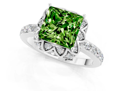 White gold Princess Cut Diamond Solitaire Ring with Shared Prong Pavé Band_1