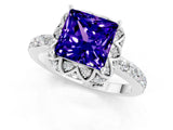 White gold Princess Cut Diamond Solitaire Ring with Shared Prong Pavé Band_1