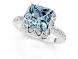 White gold Princess Cut Diamond Solitaire Ring with Shared Prong Pavé Band_1