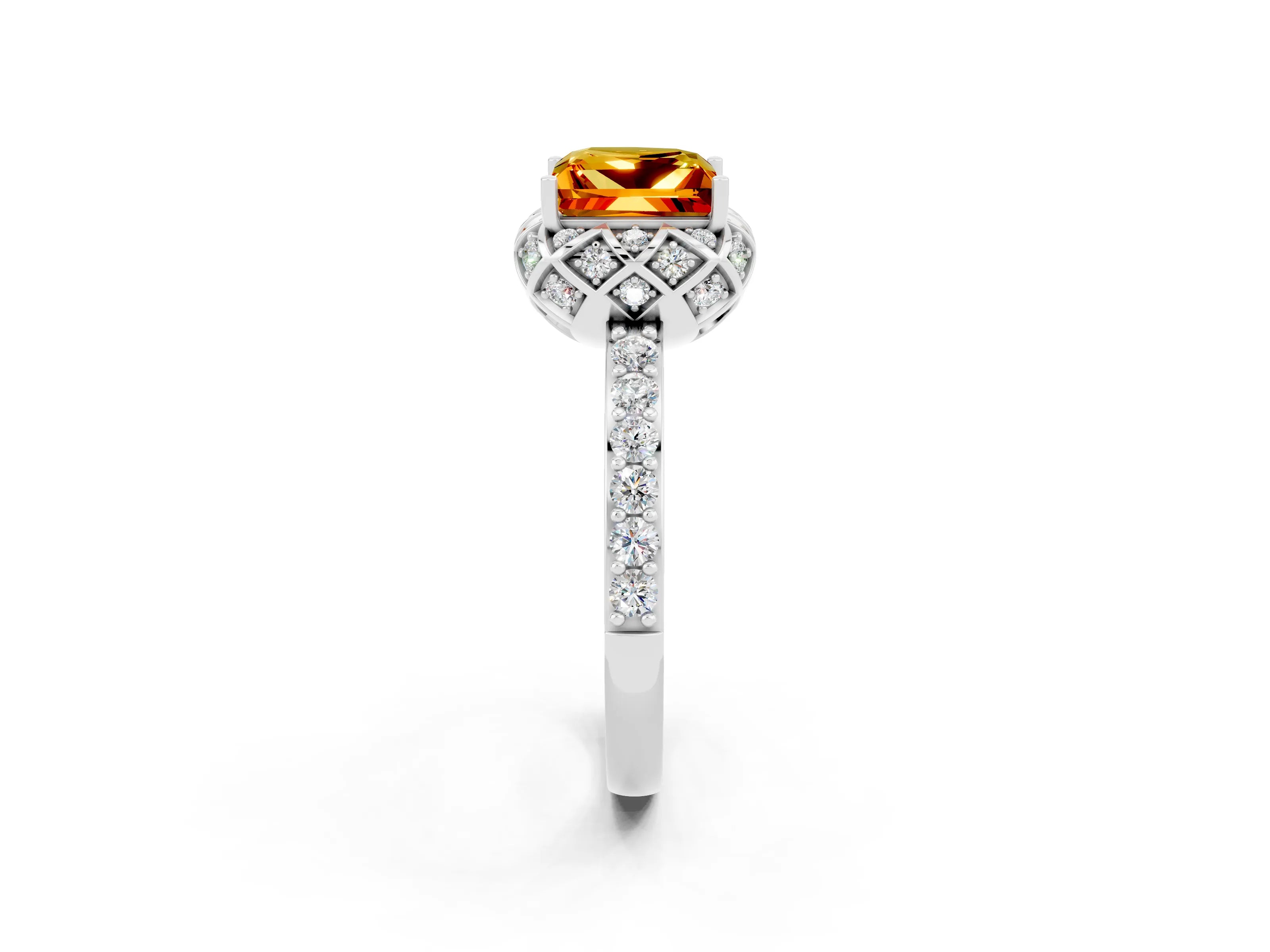 White gold Princess Cut Diamond Solitaire Ring with Shared Prong Pavé Band_2