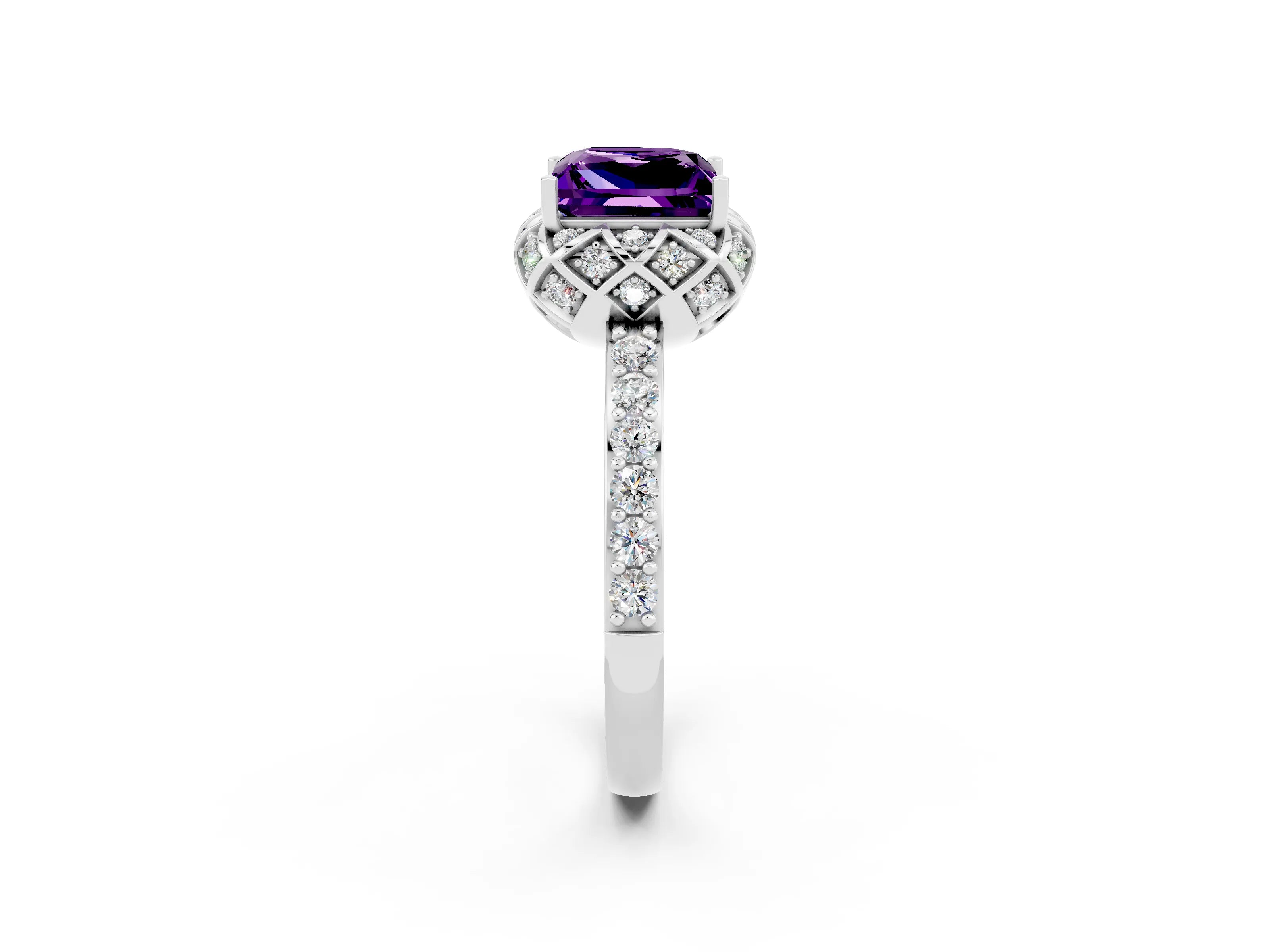 White gold Princess Cut Diamond Solitaire Ring with Shared Prong Pavé Band_2