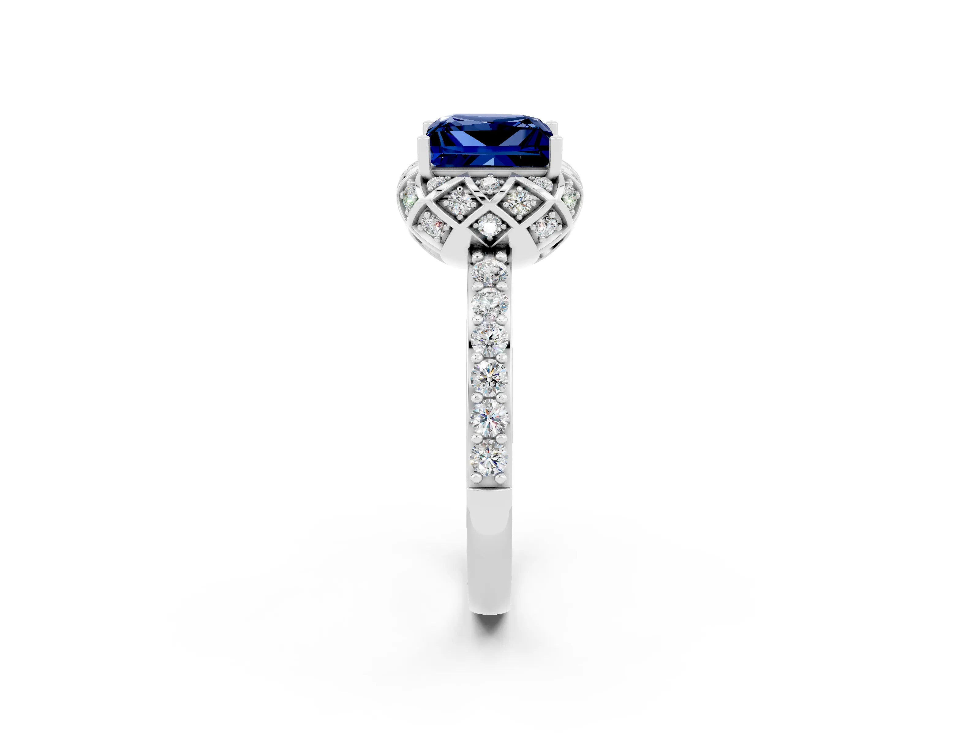 White gold Princess Cut Diamond Solitaire Ring with Shared Prong Pavé Band_2