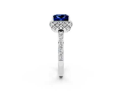 White gold Princess Cut Diamond Solitaire Ring with Shared Prong Pavé Band_2