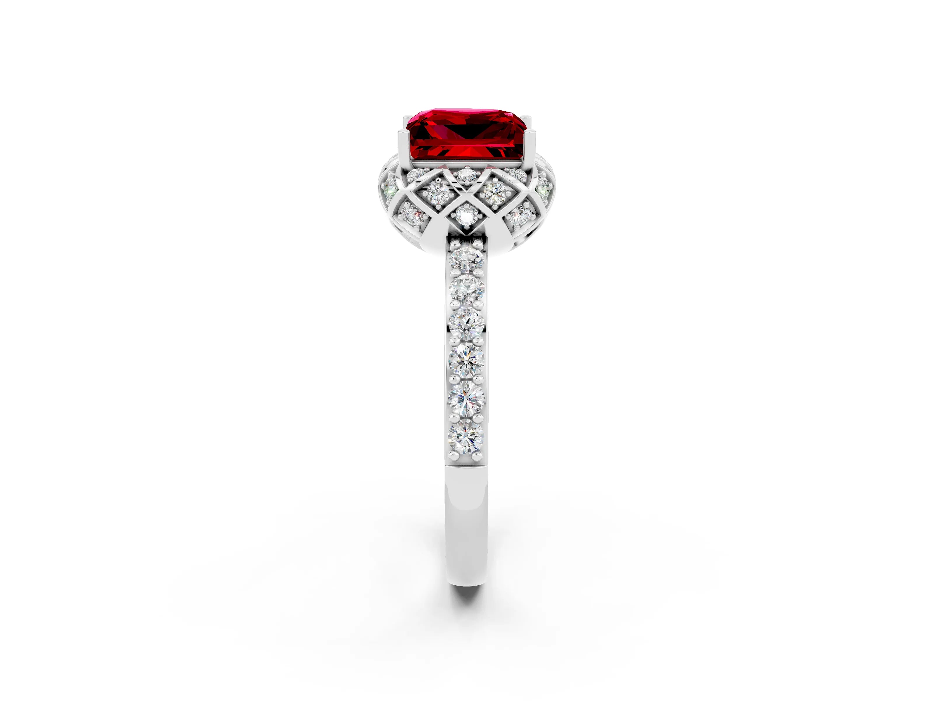 White gold Princess Cut Diamond Solitaire Ring with Shared Prong Pavé Band_2