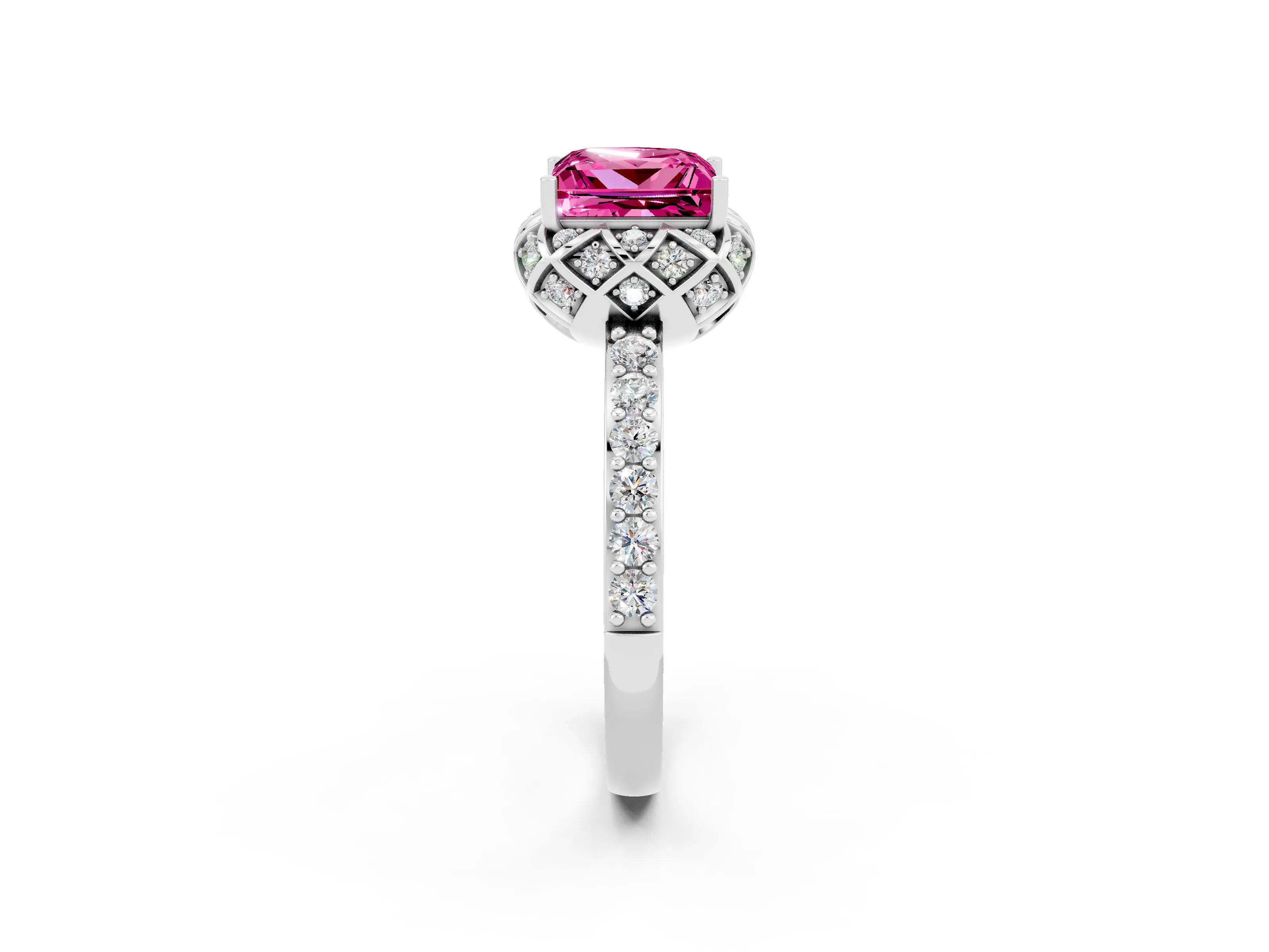White gold Princess Cut Diamond Solitaire Ring with Shared Prong Pavé Band_2