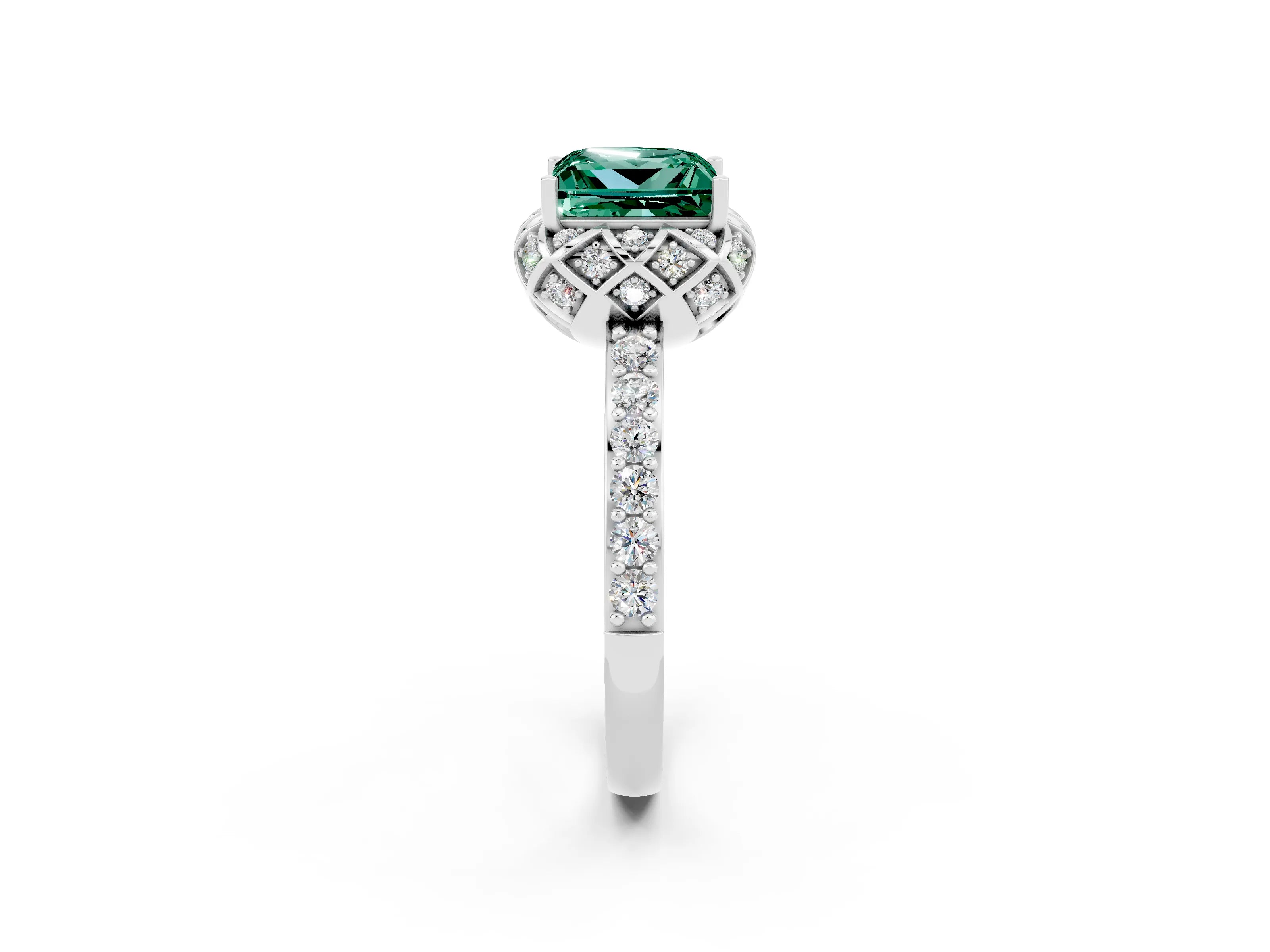 White gold Princess Cut Diamond Solitaire Ring with Shared Prong Pavé Band_2