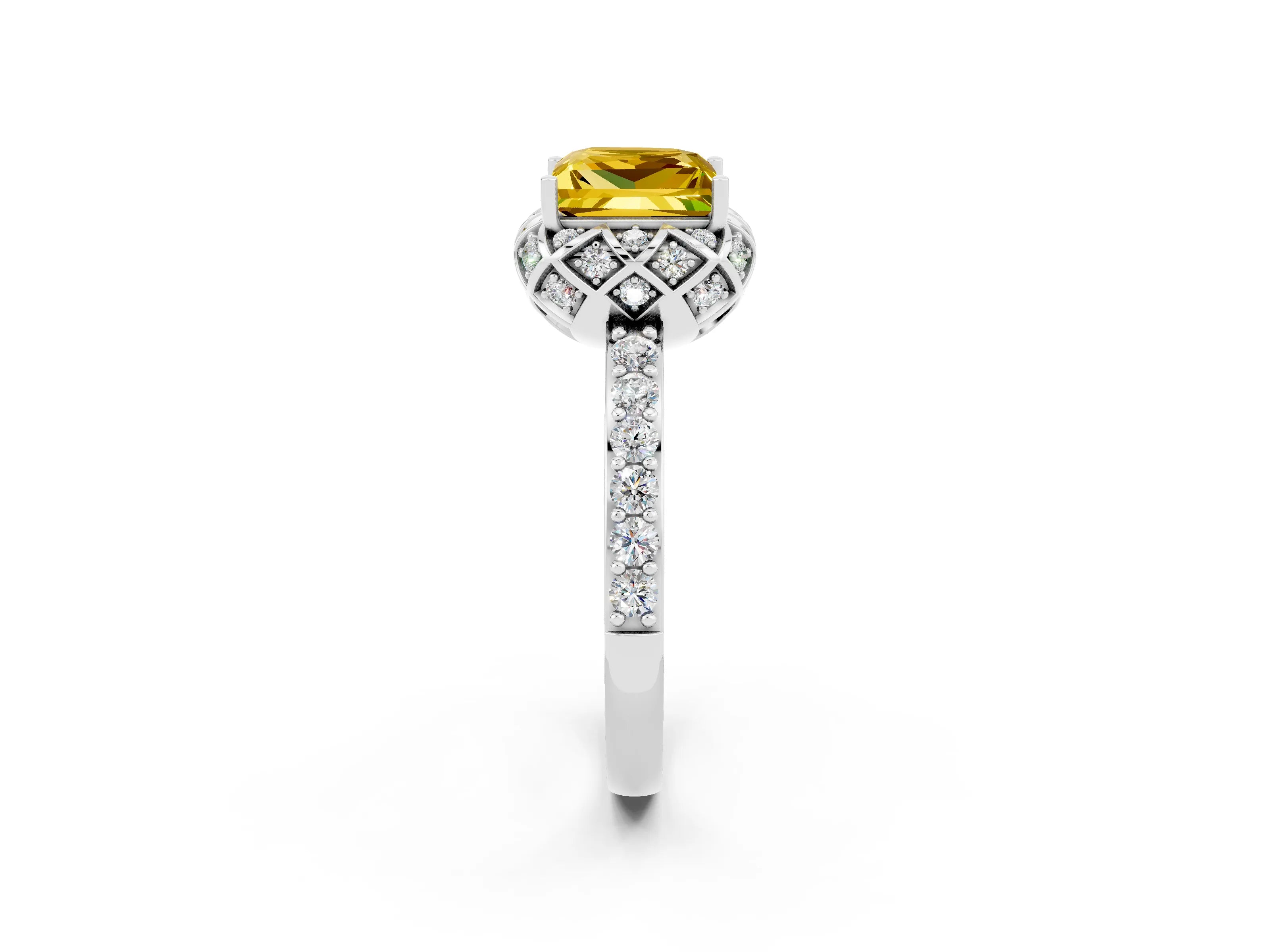 White gold Princess Cut Diamond Solitaire Ring with Shared Prong Pavé Band_2